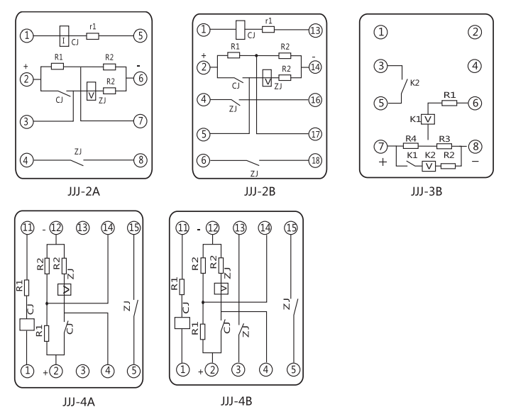 JJJ-4A直流絕緣監(jiān)視繼電器內部端子外引接線圖
