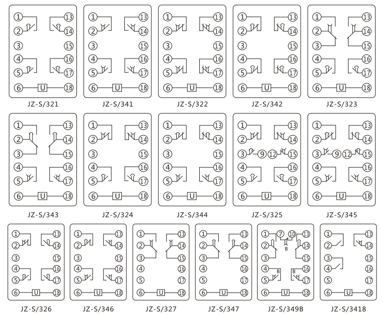 JZ-S/322靜態(tài)可調(diào)延時(shí)中間繼電器內(nèi)部接線圖及外引接線圖